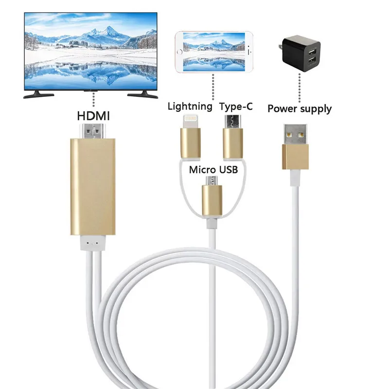 3 в 1 для Lightning Micro USB Type C к HDMI адаптер цифровой AV 1080P HDTV кабель IPhone X 8P Ipad Air mini Android