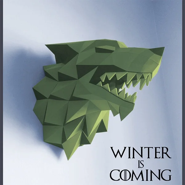 37 см Игра престолов дом Старк Winterfell Direwolf голова бумага складной модель игрушки головоломки скоро зима водостойкая фотобумага - Цвет: 1
