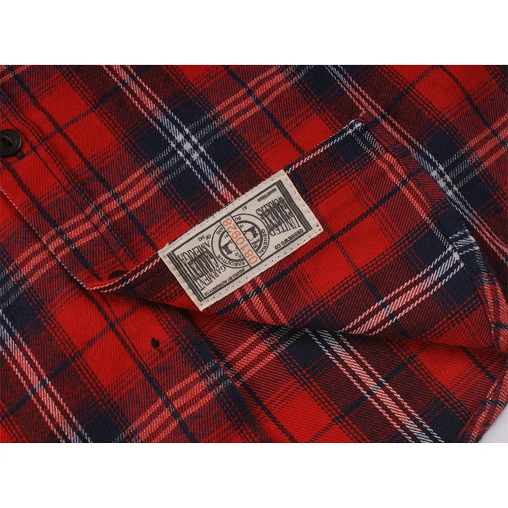 Мужская хлопковая рубашка в клетку с длинным рукавом Chemise Homme красная Зеленая