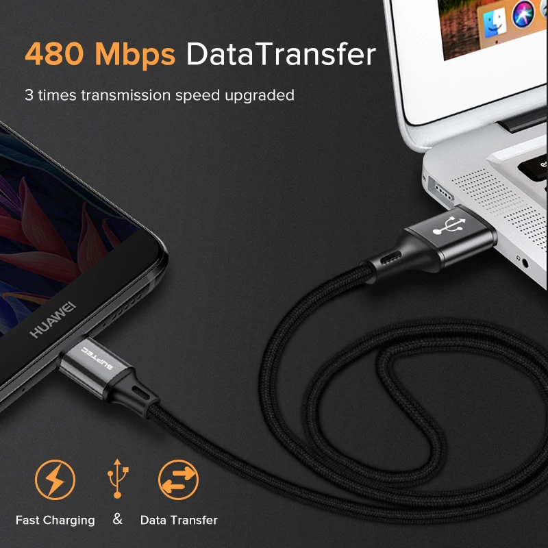 Кабель зарядный SUPTEC 3 А USB Type-C для Huawei P20 Lite Samsung Xiaomi Redmi Note 7 | Мобильные телефоны и