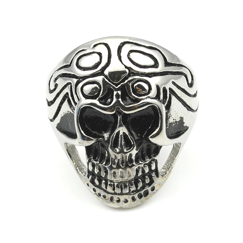 ATGO Горячая Распродажа нержавеющая сталь Мужской панк стиль цветок черепа кольцо