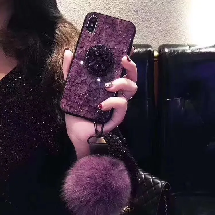 Hot Diamond Chain Pompom Fur Ball Case Capa For Samsung Galaxy S10 Plus S10e J8 J4 J6 2018 J3 j7 j5 2017 Strap Coque |