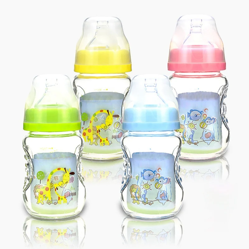 1Pcs Baby Feeding Bottle 150ml large Mouth caliber glass Fruit juice cup bottle Newborn baby supplies silicone teat