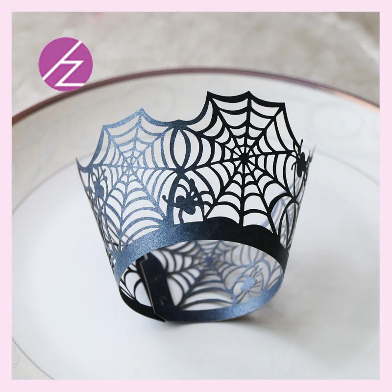 

100pcs Halloween Theme Cupcake Wrapper Exquisite Laser Cut Carved Spider Web Pattern Cupcake Event Party Supplies
