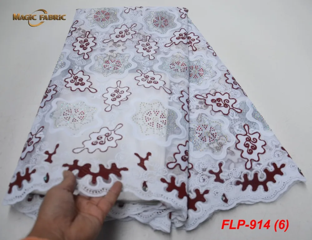 

Latest Design Embroidered African Tulle Lace Fabric With Stones French Net Beaded Lace Fabrics For Wedding FLP-914