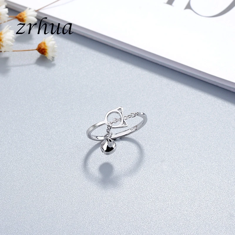 ZRHUA 925 пробы серебряные кольца в виде кошки для женщин ювелирные изделия красивые регулируемые Открытые Кольца для вечеринок подарок на день рождения кольцо на цепочке