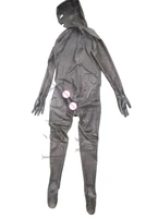 transparent black full cover homme tight latex catsuit with condom with latex hoods fetish attached back zip to crotch