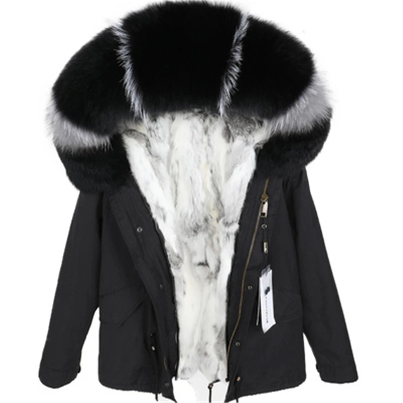 

2022 Fashion Woman Army Green Large Raccoon Fur Collar Hooded Coat Parkas Outwear Detachable Rabbit Fur Lining Winter Jacket