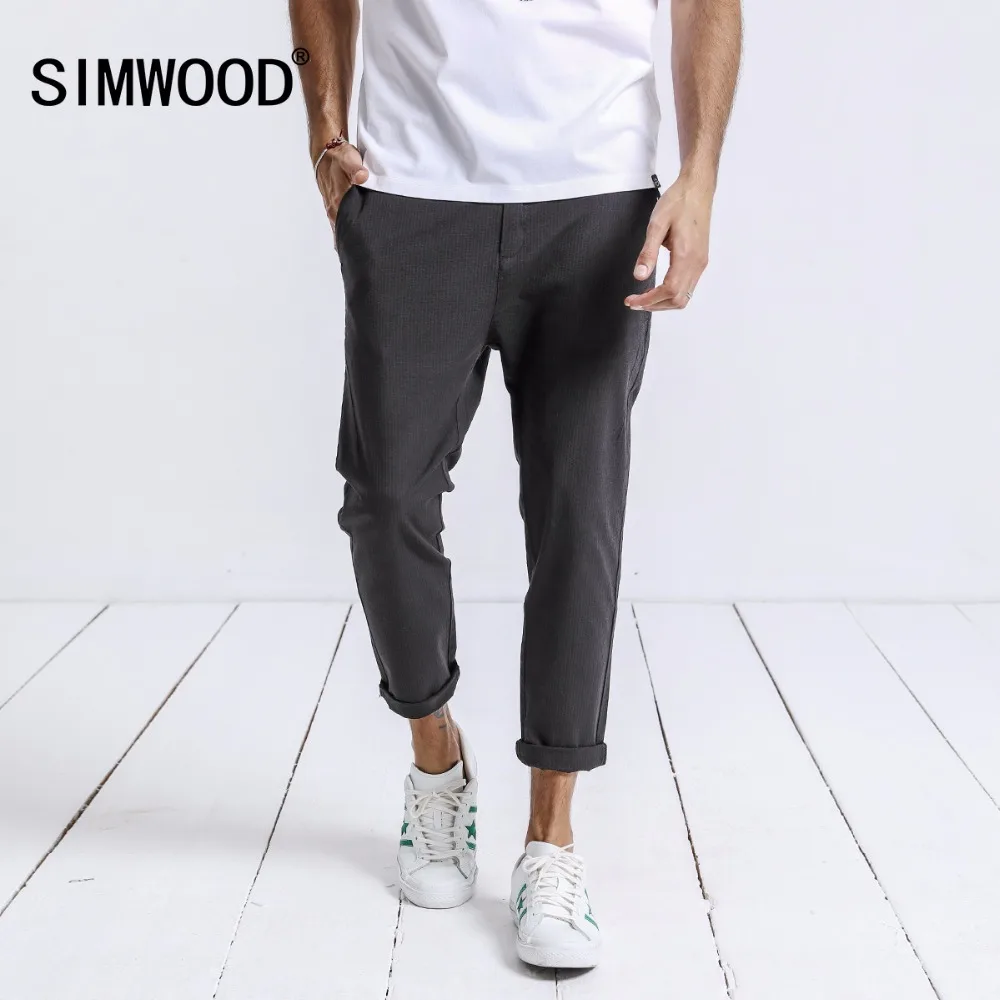 SIMWOOD 2019 летние новые брюки до щиколотки Мужские Повседневные Легкие полосатые