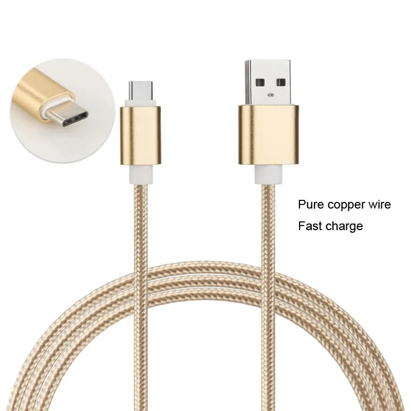 1000pcs 1M Durable Type C Cable Long Cord Fast Charging Fabric Type-c Data Line Wire USB Sync Cables for Samsung S8 Nexus LG | Мобильные