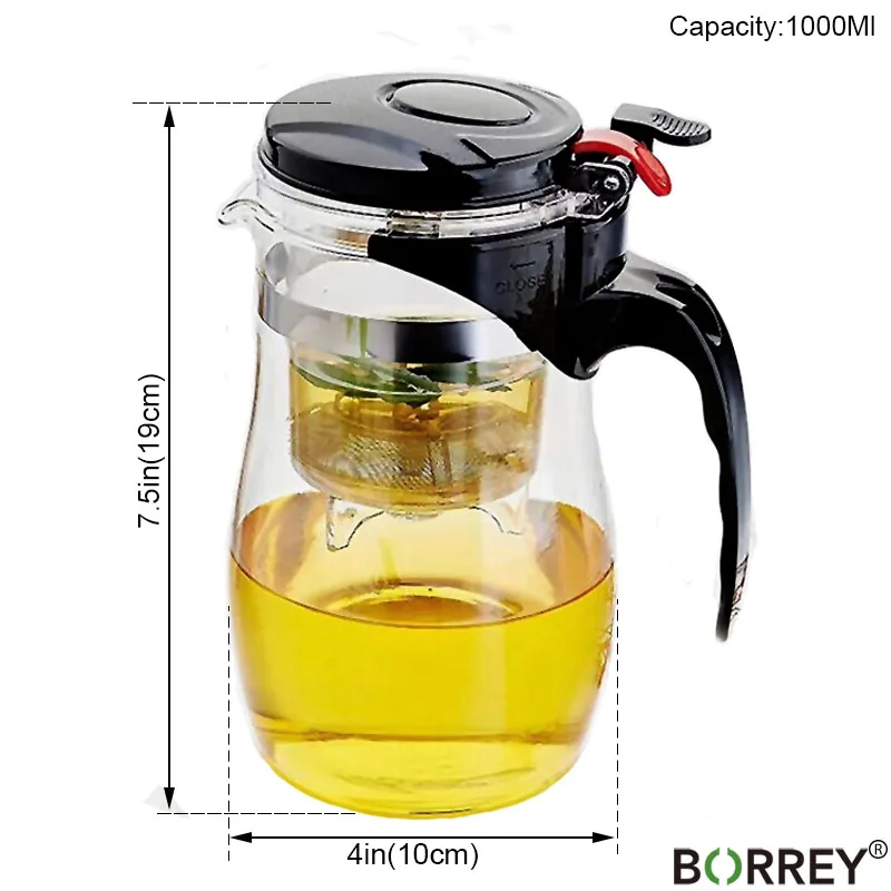 1000Ml Teapot BORREY 500 мл стеклянный чайник термостойкий стеклянный чайник из нержавеющей стали для заварки Пуэр Улун цветочный чайник для воды - Цвет: 1000Ml Teapot