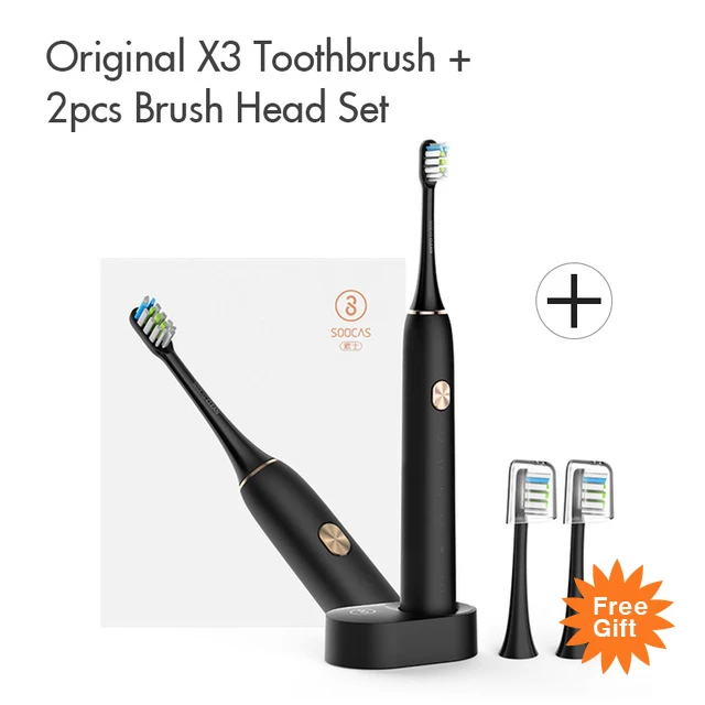 black add brush head Soocas X3 Sonic Electric Toothbrush Soocare X3 Ultrasonic Automatic Tooth Brush Adult Waterproof USB Rechargeable for youpin - Color: black add brush head