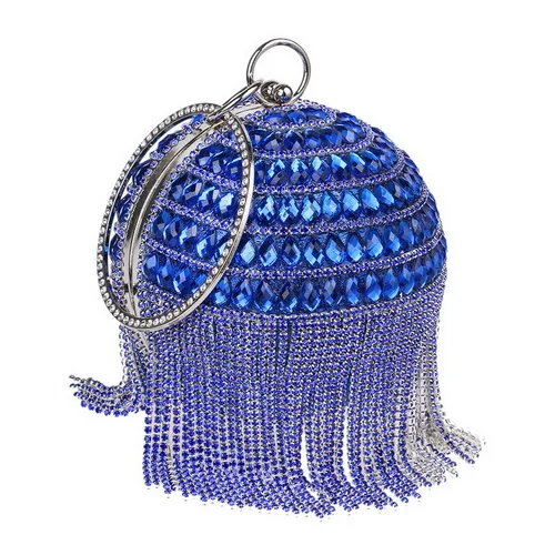 YM1131blue GLOIG кисточкой женские клатчи на день Стразы круговой формы свадебные вечерние сумки с бусинами вечерние сумочки - Цвет: YM1131blue