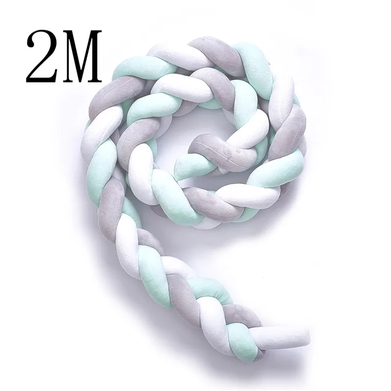 2M Gray White Green 1 шт., 1 м/2 м/3 м, детский бампер ручной работы с узлом для кровати новорожденного, длинная плетеная Подушка, детская кровать, бампер с узлом, детская кроватка, декор для детской комнаты - Цвет: 2M Gray White Green