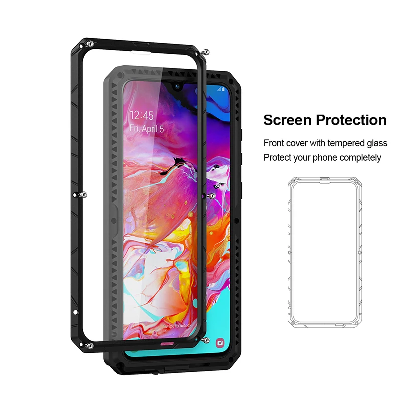 Для samsung Galaxy A70 чехол для телефона жесткий алюминиевый металлический Закаленное стекло Защитная крышка для экрана сверхпрочный защитный силиконовый чехол