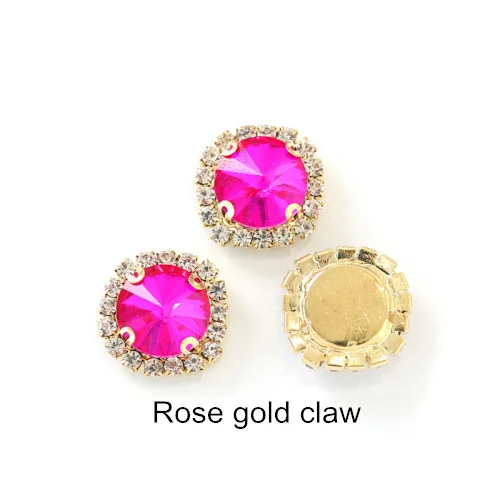 Rose-Gold 5 размеров, цветные круглые стразы с кристаллами и пряжкой, Пришивные круглые стразы Rivoli, пришивные стразы для свадьбы, Dess B1074 - Цвет: Rose-Gold