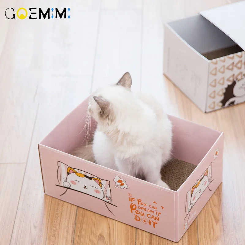 

Cat Wood Box Bed With Cat claw board Breathable Dog Cat Kennel Cave Foldable Lovely Pet Bed For Cats Toy