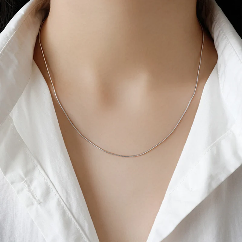 Snake Chain (Round) Большая J.W Серебряная цепочка из натуральной 925 пробы для женщин, Классическая Базовая цепочка, застежка-лобстер, регулируемая 40+ 5 см, ожерелье, ювелирное изделие - Окраска металла: Snake Chain (Round)