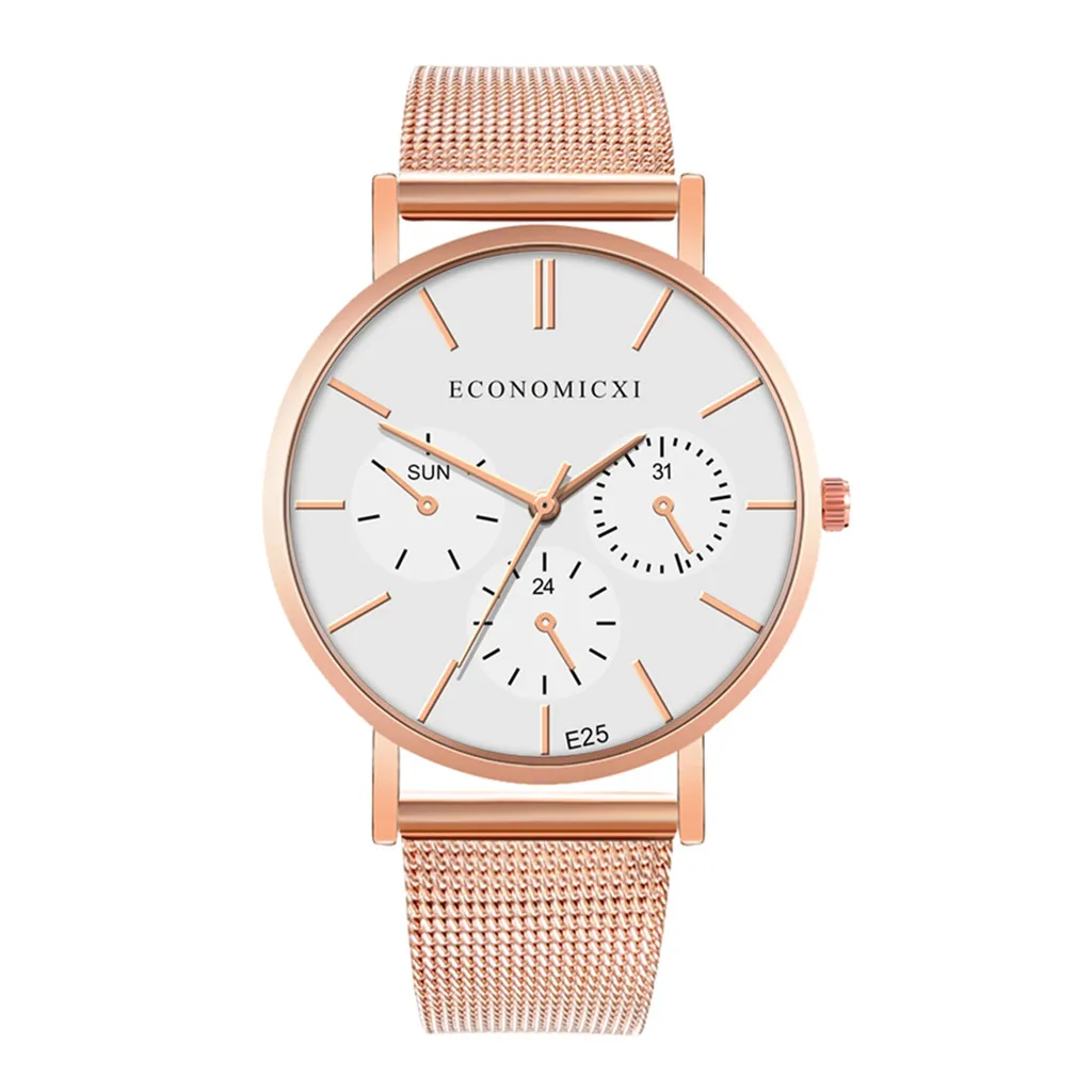 as show Мужские модные часы reloj hombre, простые часы из нержавеющей стали с тремя глазами, маленький циферблат, мужские кварцевые часы - Цвет: as show