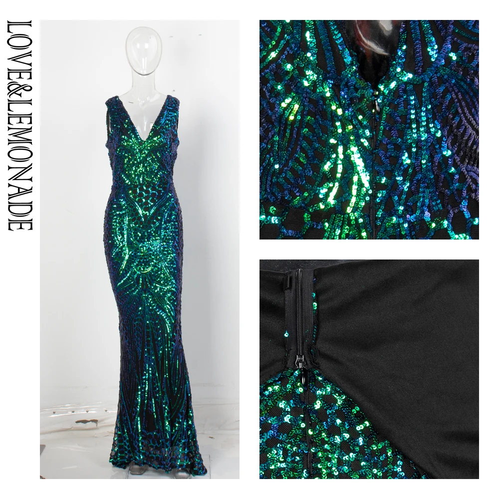 LOVE & LEMONADE Сексуальные Зеленые v образным вырезом геометрические узоры Блестки