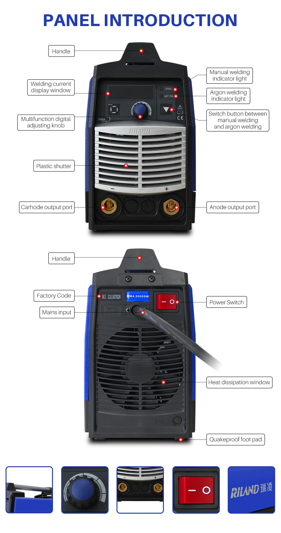RILAND MMA200GDM 20-200Amp портативный инвертор сварочный аппарат MMA IGBT DC 220V для сварочных работ и электрической сварки
