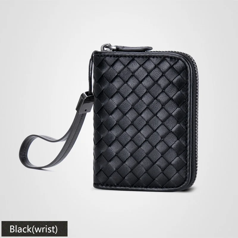 Black(wrist) Женский кошелек ручной работы из овечьей кожи на молнии с отделением для карт, мини кошелек для монет из натуральной кожи, женские кошельки - Цвет: Black(wrist)