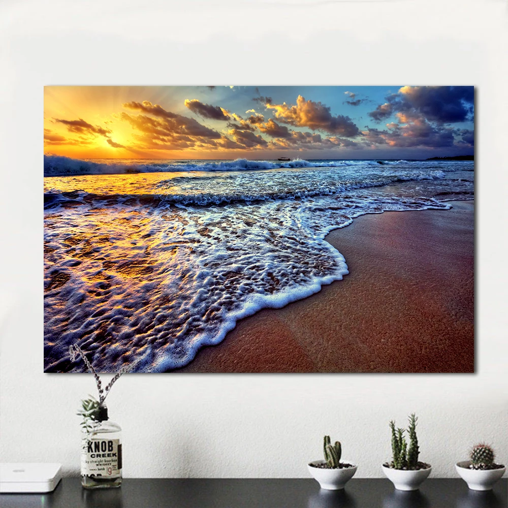 

AAVV Wall Art Pictures For Living Room Canvas Art Sunset Beach Sand Ocean Coast Sea Landscape Painting Home Decor No Frame