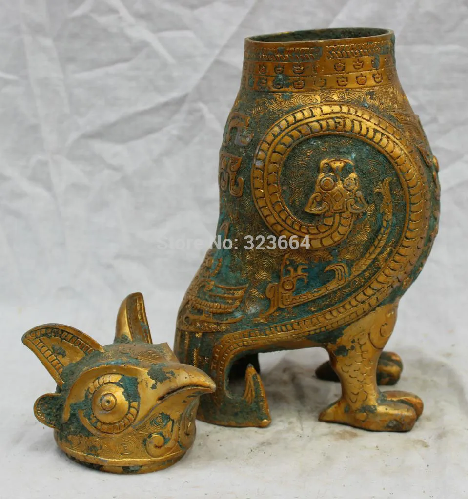 11 &quotНародная китайская династия дворец старая бронза позолоченная голова совы