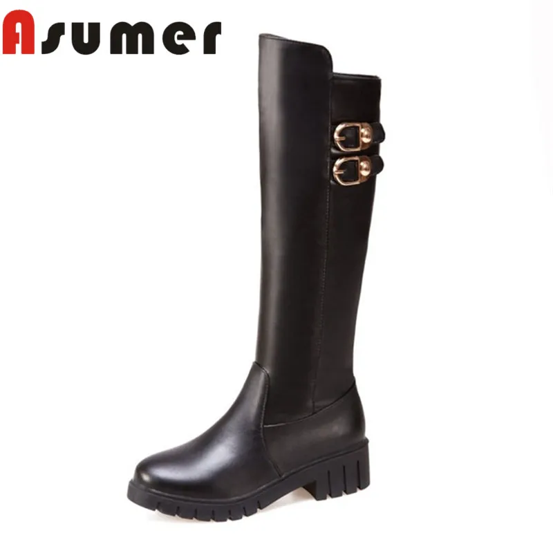 Женские сапоги до середины икры ASUMER однотонные простые из искусственной кожи на
