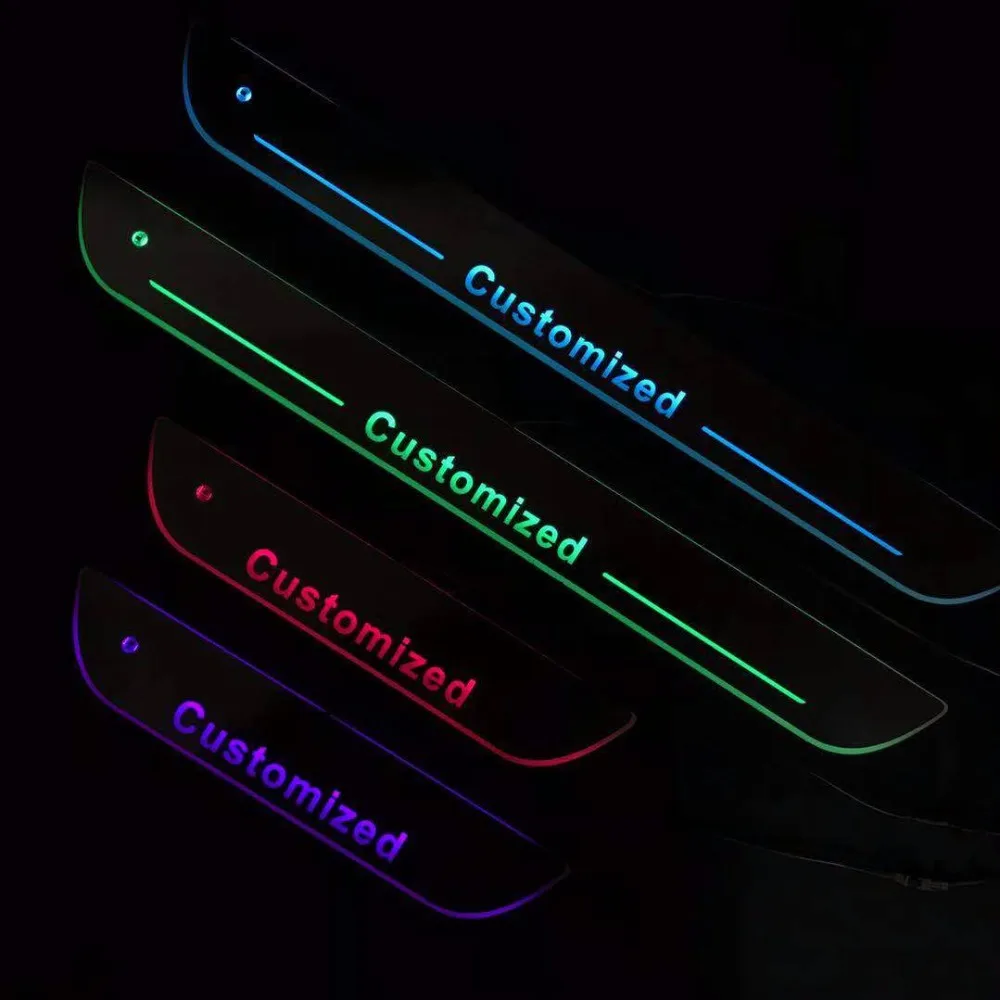 

RQXR led moving door scuff for Toyota dynamic door sill plate flat lining overlays flowing light multi colors