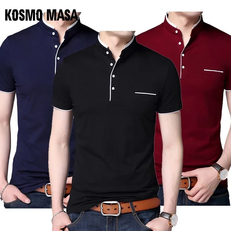 Космо MASA 3 шт./лот Slim Fit Повседневная футболка-поло Мужская хлопковая футболка с