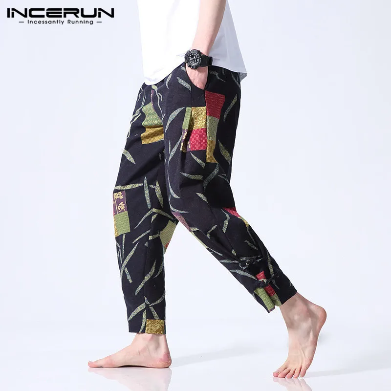 

INCERUN Ethnic Floral Printed Men Pants Casual Wide Legs Pants Casual Fitness Baggy Cotton Streetwear Harem Trousers Joggers9