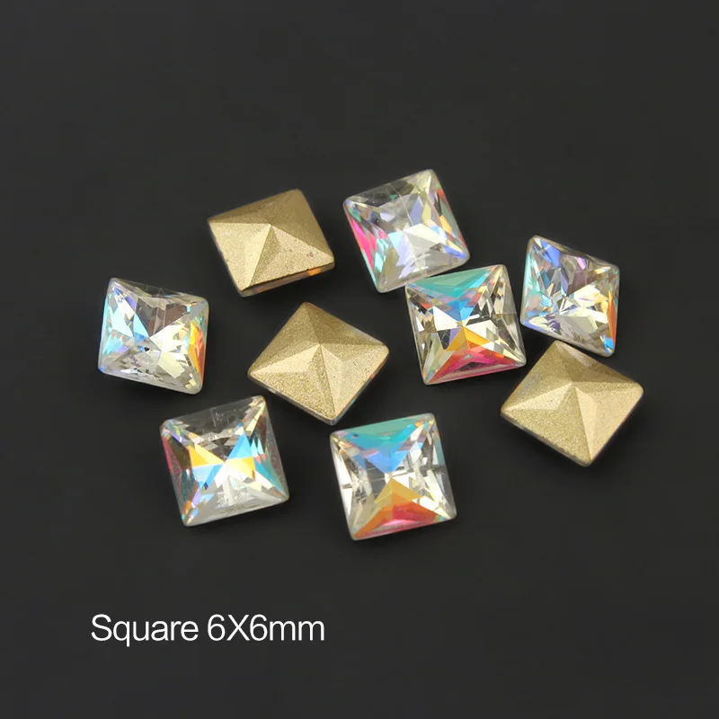 Square 6x6mm Красочные 30/100 шт 19 форм украшения для ногтей Стразы все для ногтей алмазный камень аксессуары поставки AB 3D драгоценные камни Шарм - Цвет: Square 6x6mm