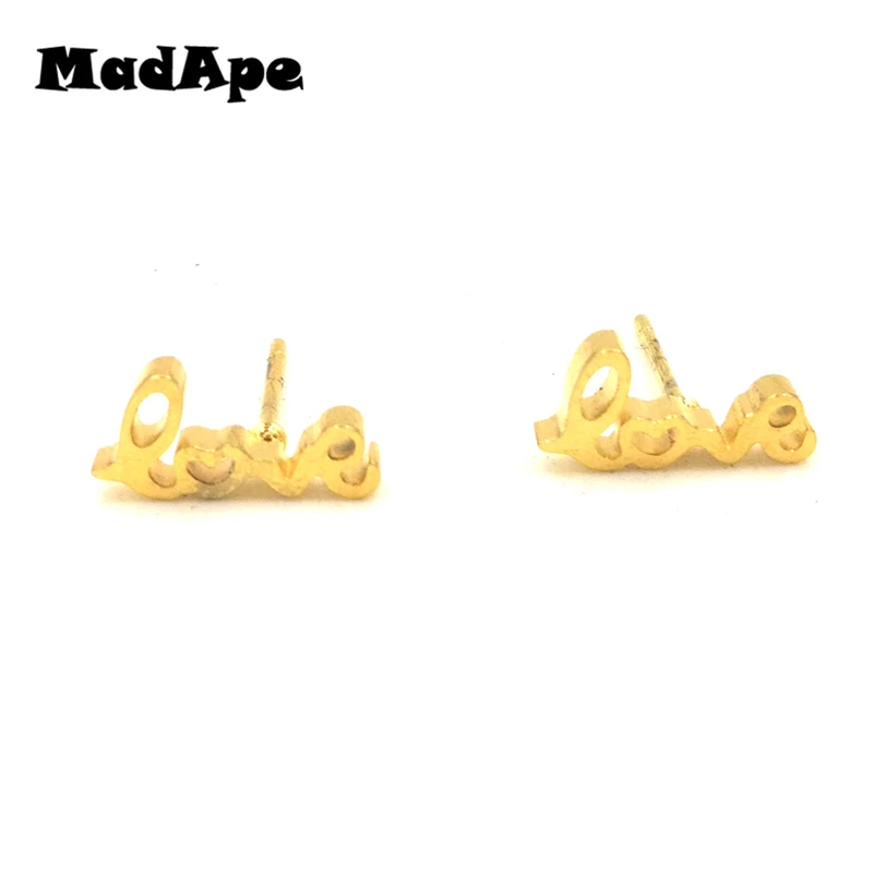 Женские серьги гвоздики из нержавеющей стали с надписью Love MadApe элегантные