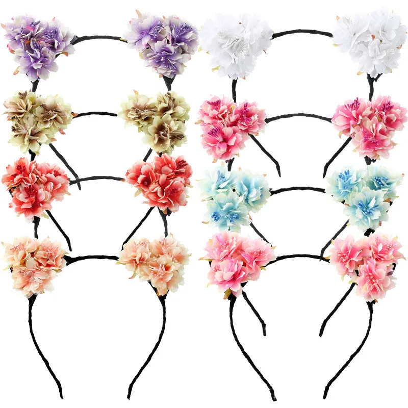 

New Flower Ear Headband Women Girls Floral Hairband Headwear Beach Holiday Party Hair Halloween Christmas