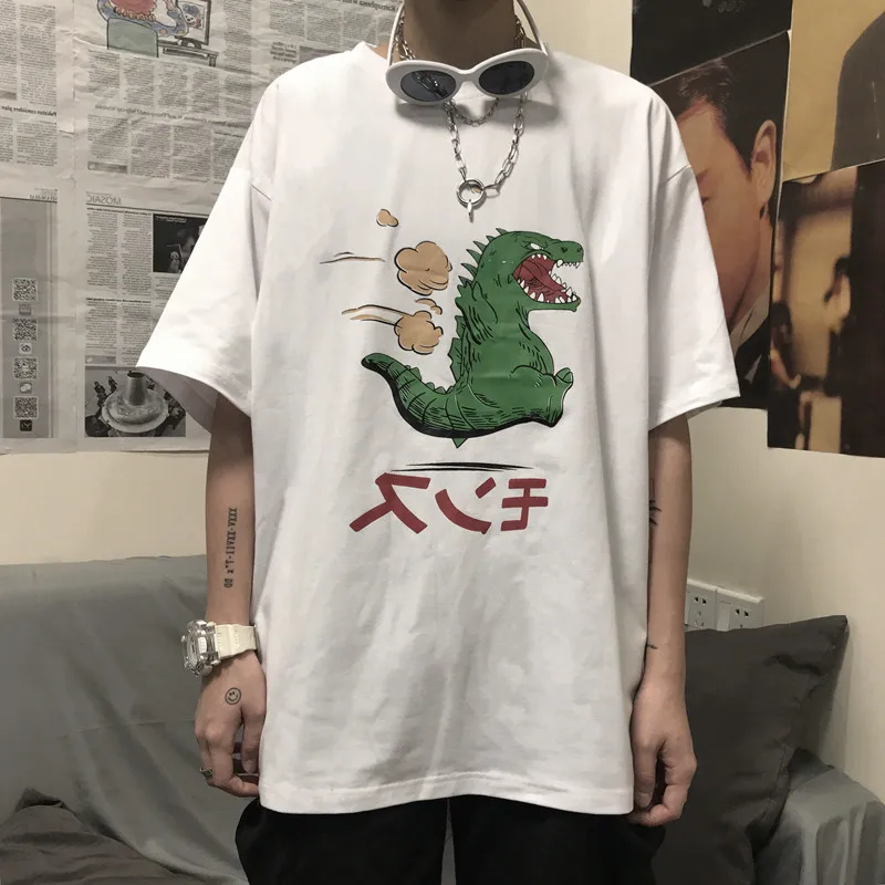 Футболки Гранж с мультяшным принтом динозавра футболка для женщин и мужчин
