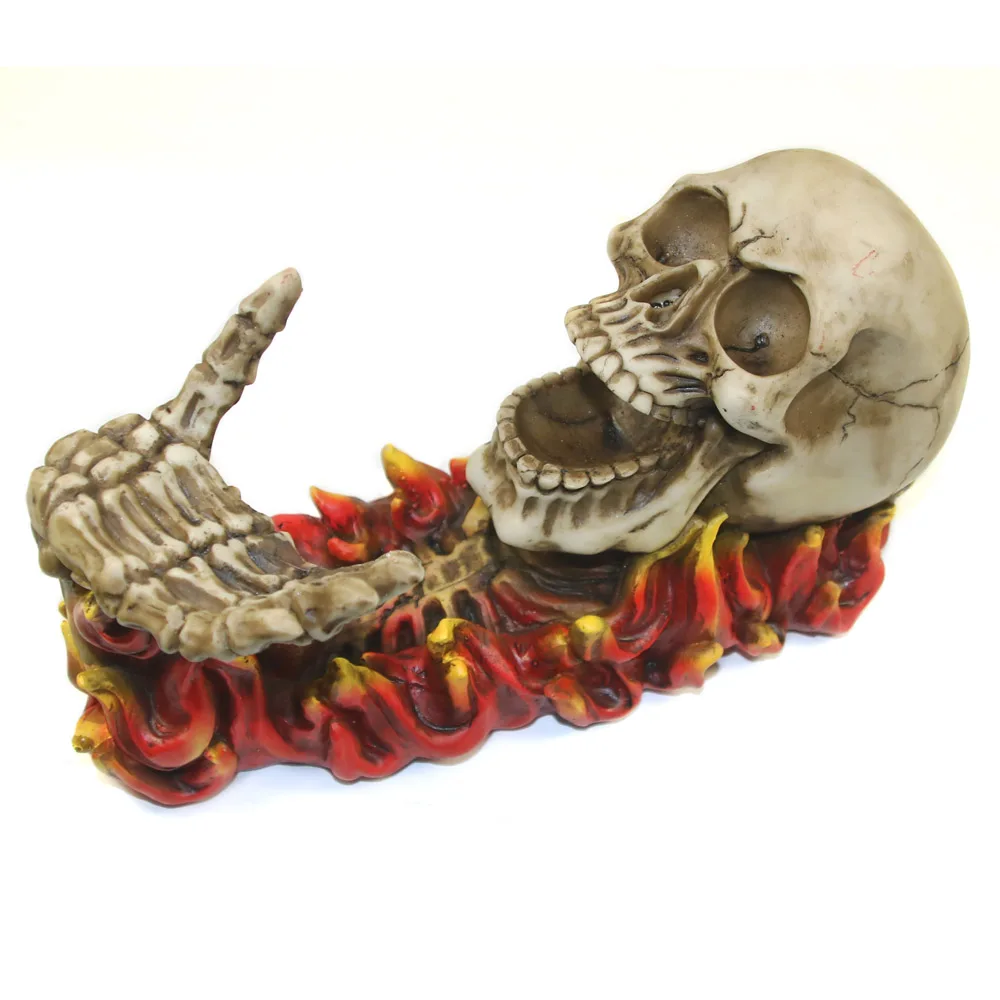 

Flaming Skeleton Skull Figurine Wine Bottle Holder Evil Skull Rising From Flames Wine Bottle Holder Statue Blazing Skull N Bones