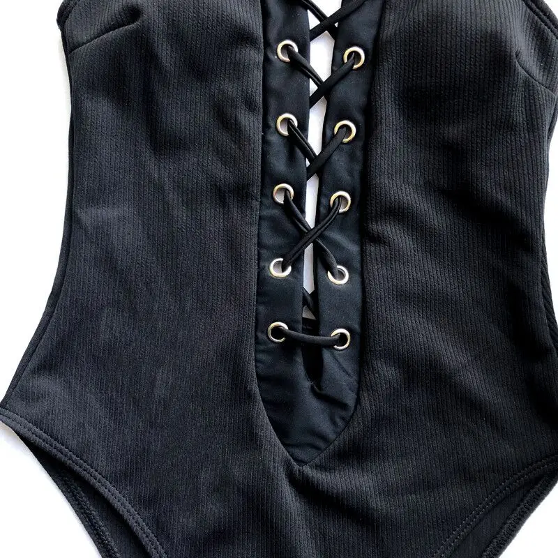 2019 черный красный на шнуровке с глубоким вырезом сзади женская одежда для