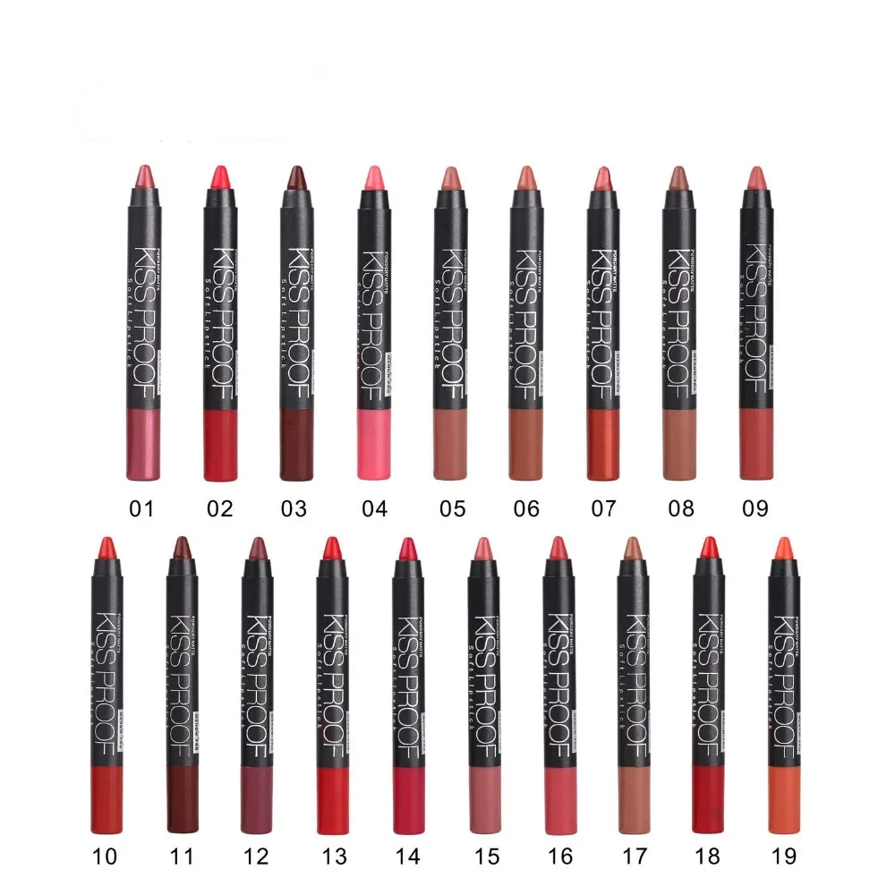 Waterproof Kiss proof Soft lipstick Pencil M.N lipstick Cosmetics 19 colors available Brand New in box 60pcs/lot Lips Makeup