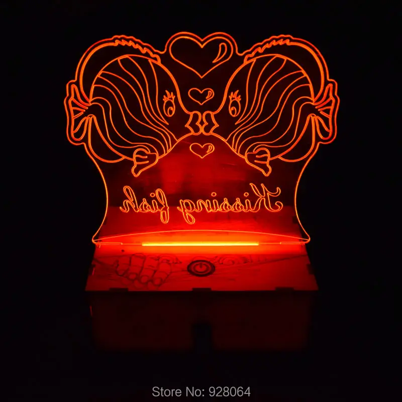 Горячая 7 видов цветов Изменение 3D Bulbing Light kissing fish визуальная Иллюзия