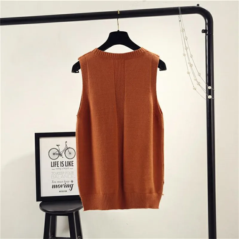 Осенне-зимняя женская куртка, теплые пуловеры, жилеты без рукавов с круглым вырезом, вязаный жилет, Женский Элегантный Повседневный свитер, жилет Q448