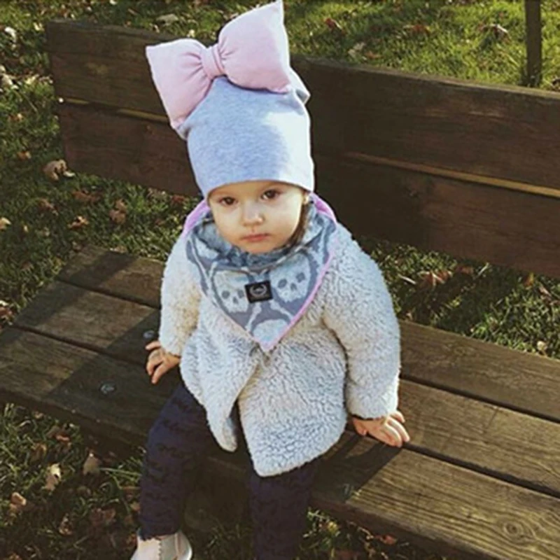 2017 модная детская шапочка с бантом осенне-зимние теплые детские головные уборы