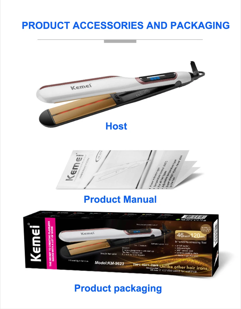 Kemei KM-9623 temperature control infrared hair straightener straight splint LCD display perm irons | Красота и здоровье