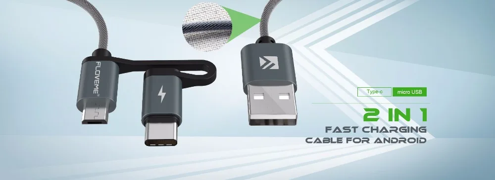 FLOVEME 2 в 1 Mirco USB+ type-C USB кабель в оплетке быстрое зарядное устройство QC 3,0 USB-C кабель для мобильного телефона для Galaxy S8 Xiaomi смартфон