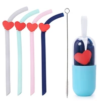 collapsible silicone bend straw reusable folding drinking straw with carrying case and cleaning brush for travelhomeoffice