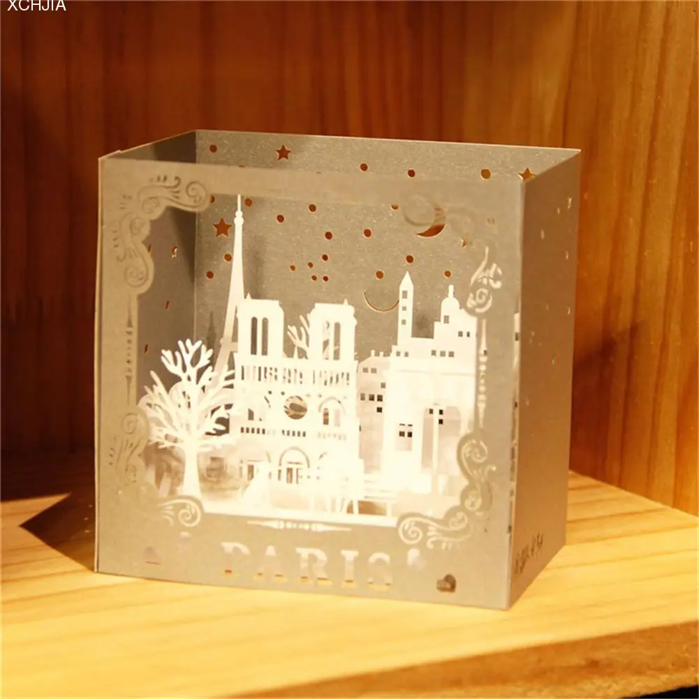 Открытки ручной работы 3D всплывающие окна дерево белый Париж ночь открытка