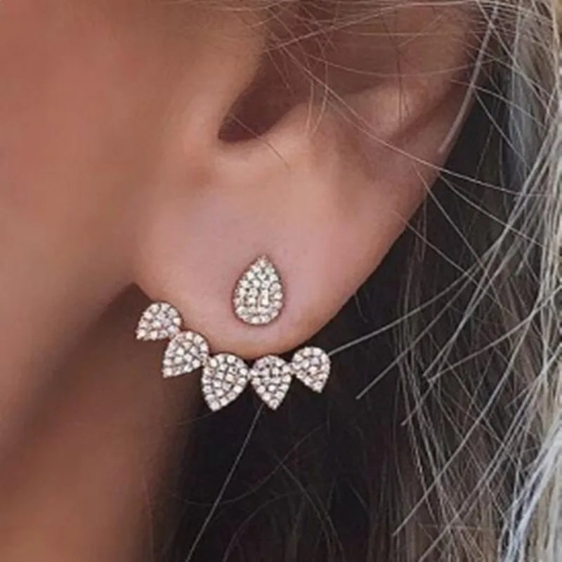 Кристаллы падения серьги гвоздики для женщин цвет золотистый Двусторонняя