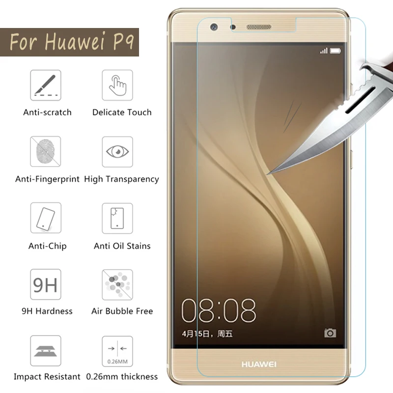 2 шт. закаленное стекло для Huawei P9 Защитная Пленка премиум класса 9H 2.5D 0 3 мм защита