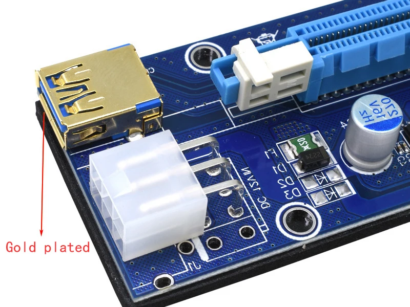 H1111Z 009S PCIE RISER 6PIN 16X для BTC mining с 2 светодиодами Express Card Sata кабель питания и 60 см