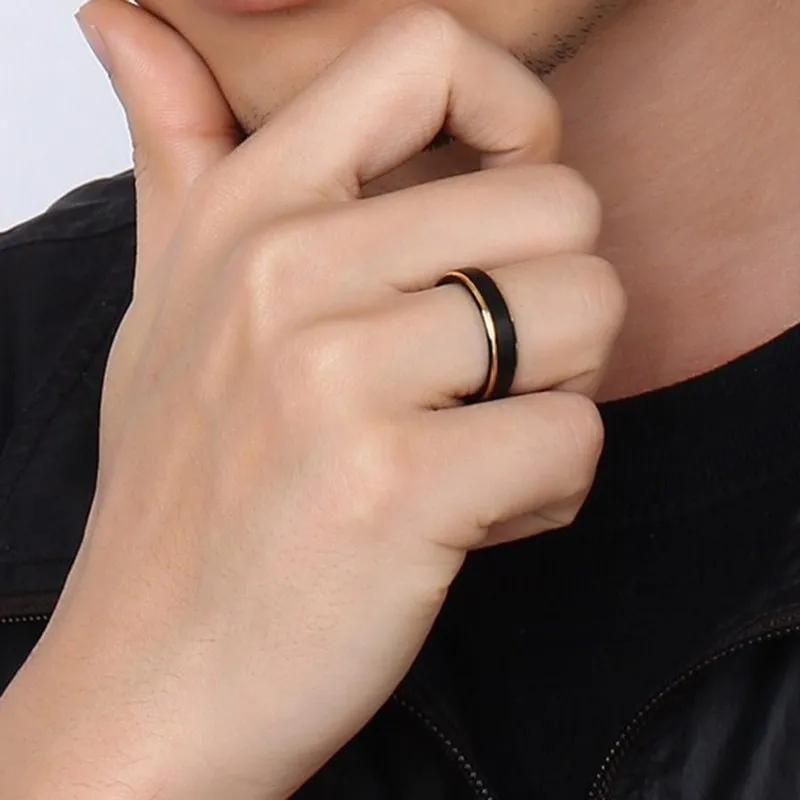 Vnox Black Tungsten Rings for Men 5MM Thin Gold-color Wedding Male Jewelry | Украшения и аксессуары